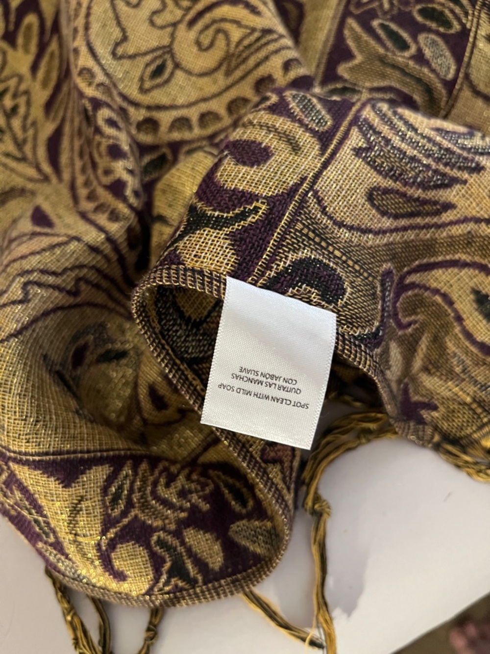 Paisley Jacquard Shawl Scarf in Plum and Gold - Picture 6 of 7